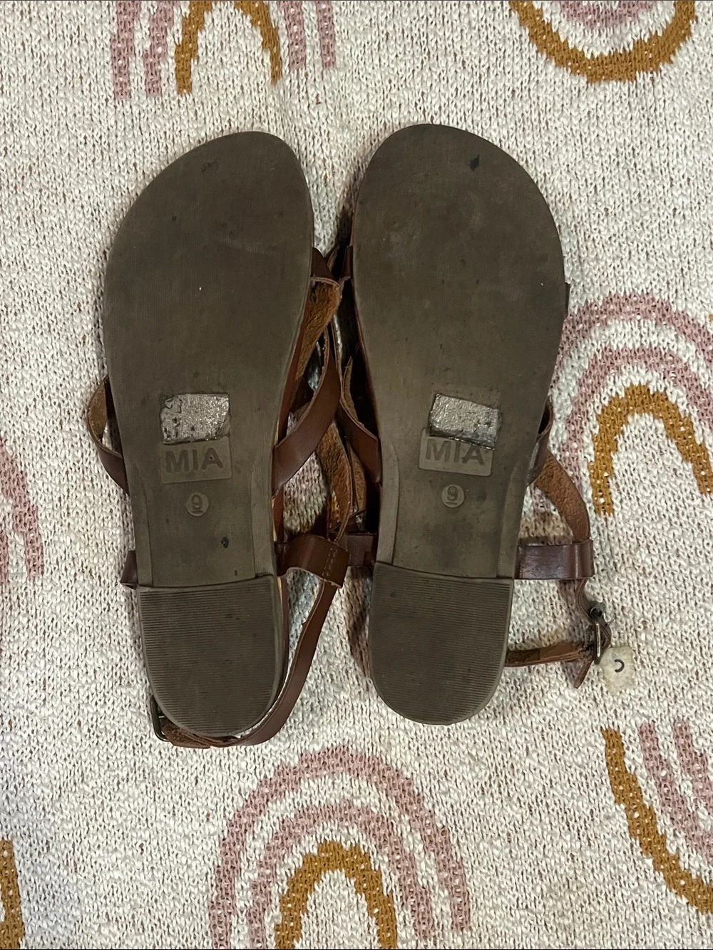 MIA Brown Leather Strappy Flat Sandals